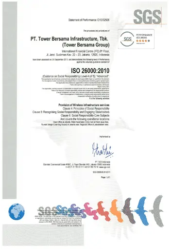 Certificate ISO 26000:2010 Guidance on Social Responsibility