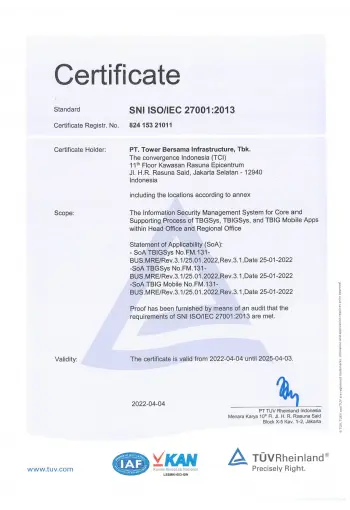 Certificate ISO 27001:2022 Information Security Management System