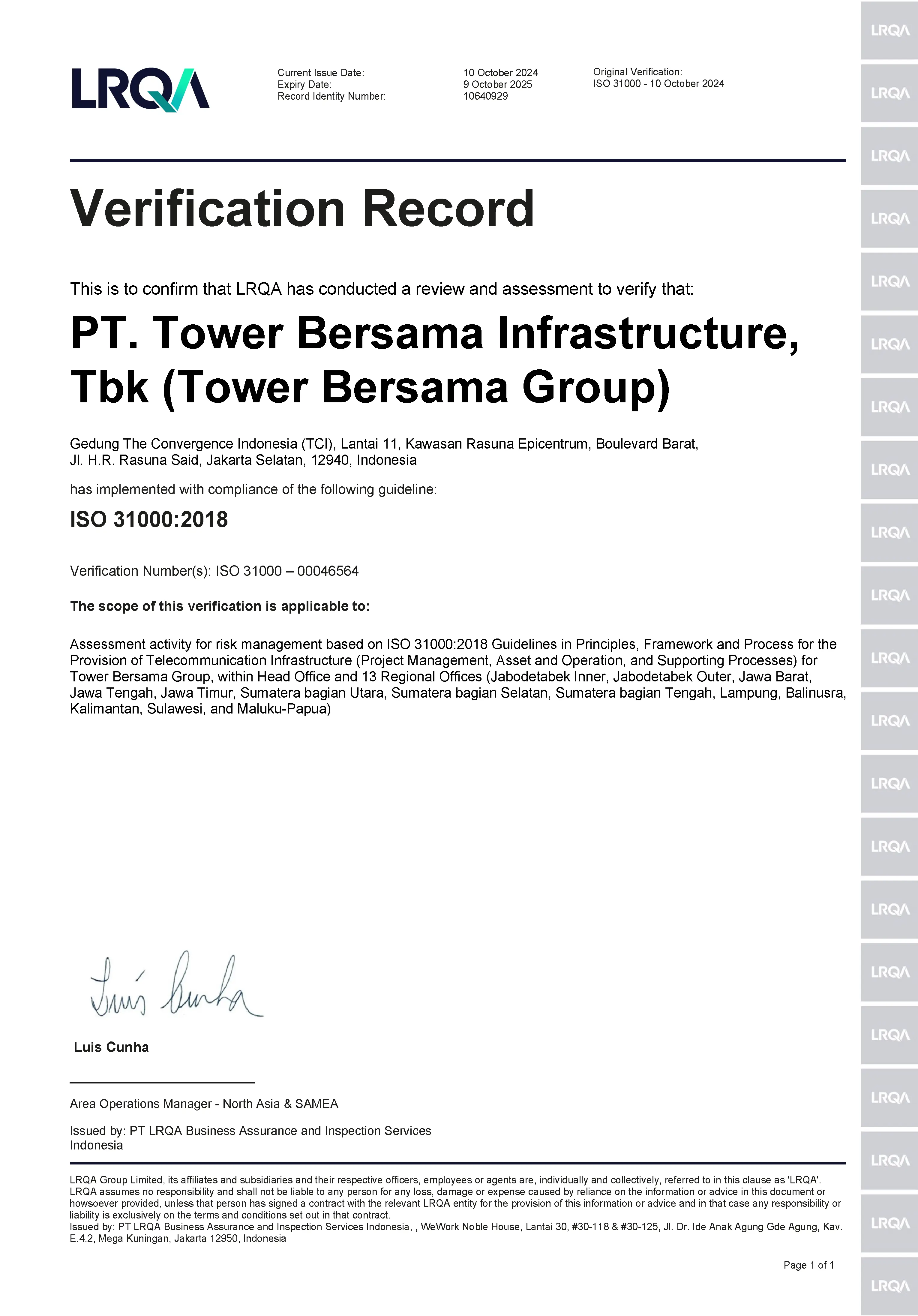 Certificate ISO 31000:2018 Risk Management